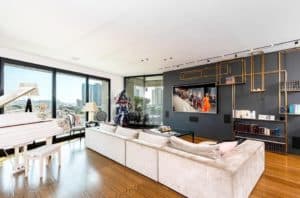 Spacious living room in luxury White City Tower apartment Tel Aviv