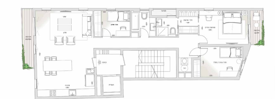 Floor plan of a 4-room apartment in a new boutique project on Hebron Street, Tel Aviv