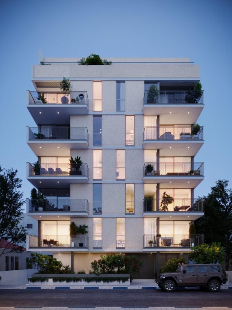 Aerial view showing the proximity of this luxury garden apartment to Tel Aviv’s stunning Geula Beach.