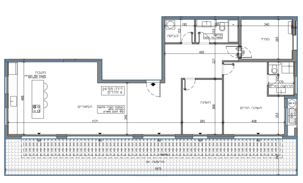 Floor plan of 4-room penthouse for sale in Bazel complex Tel Aviv