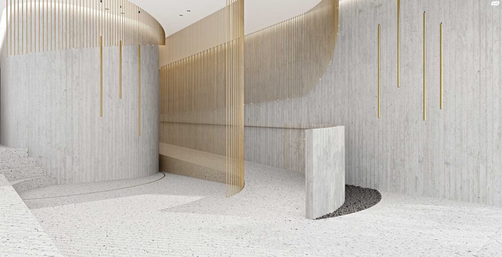 Luxurious entrance hall of boutique residential building in Tel Aviv