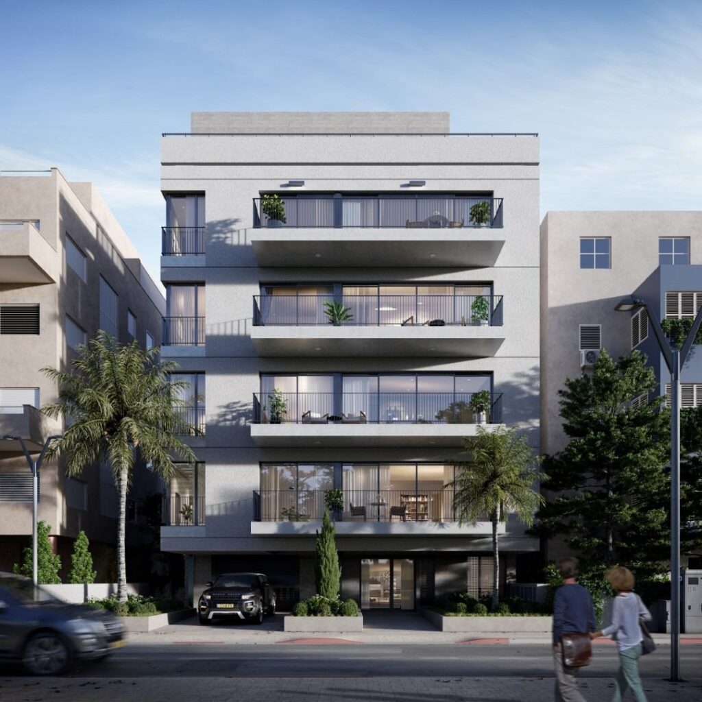 Modern residential building exterior of penthouse apartment for sale in Tel Aviv