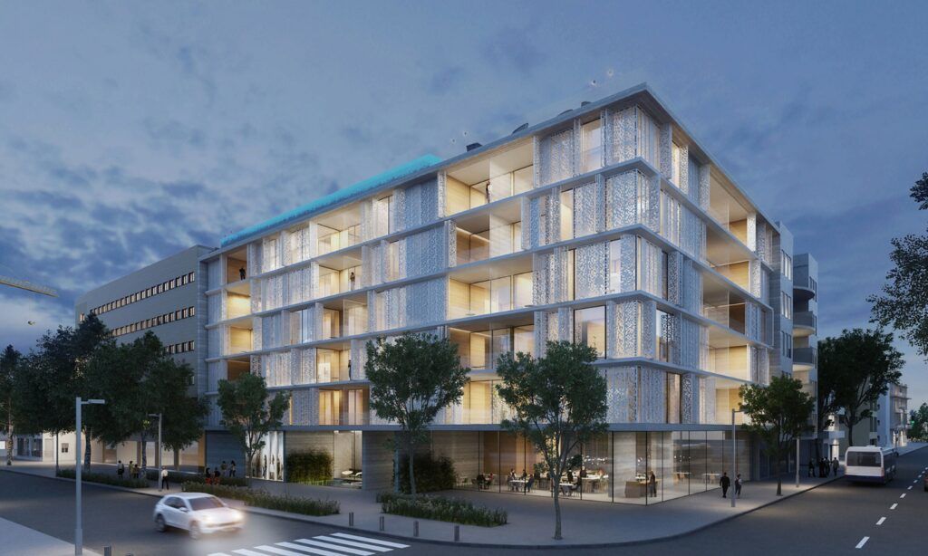 Contemporary boutique building in Tel Aviv with balconies and decorative facade