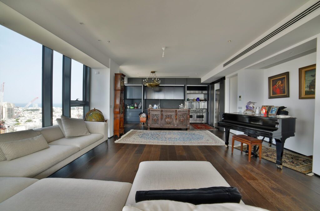 Designer kitchen and living space with luxury finishes