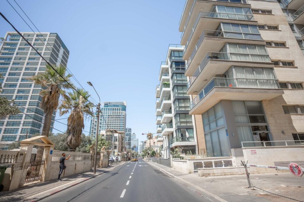 Hayarkon Street view with modern buildings in Tel Aviv