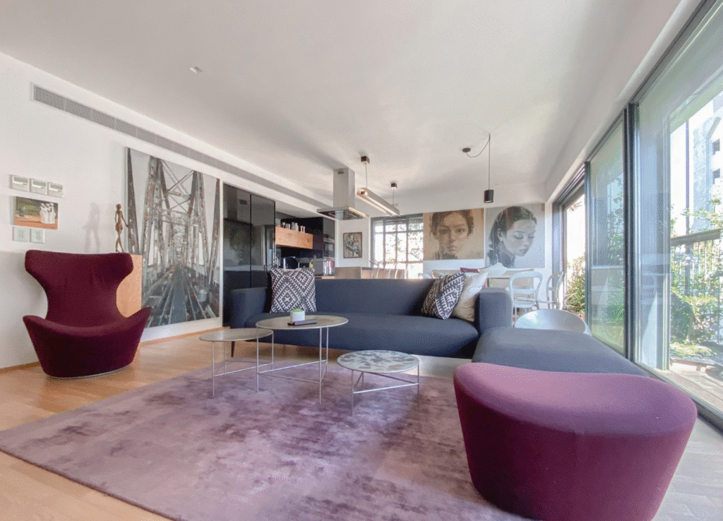 Spacious modern living room in Tel Aviv luxury apartment