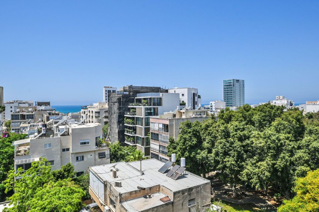 Panoramic sea and city view from luxury apartment in Tel Aviv