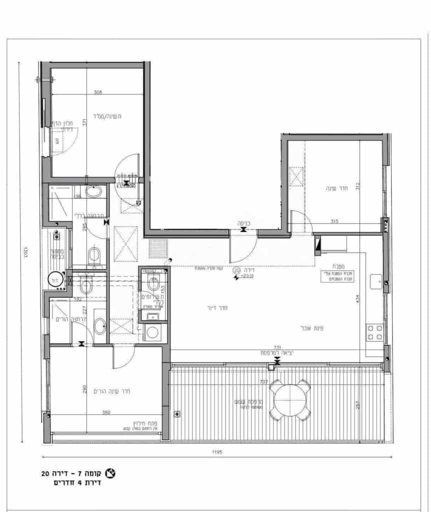 Floor plan of 4-room mini penthouse for sale in Tel Aviv