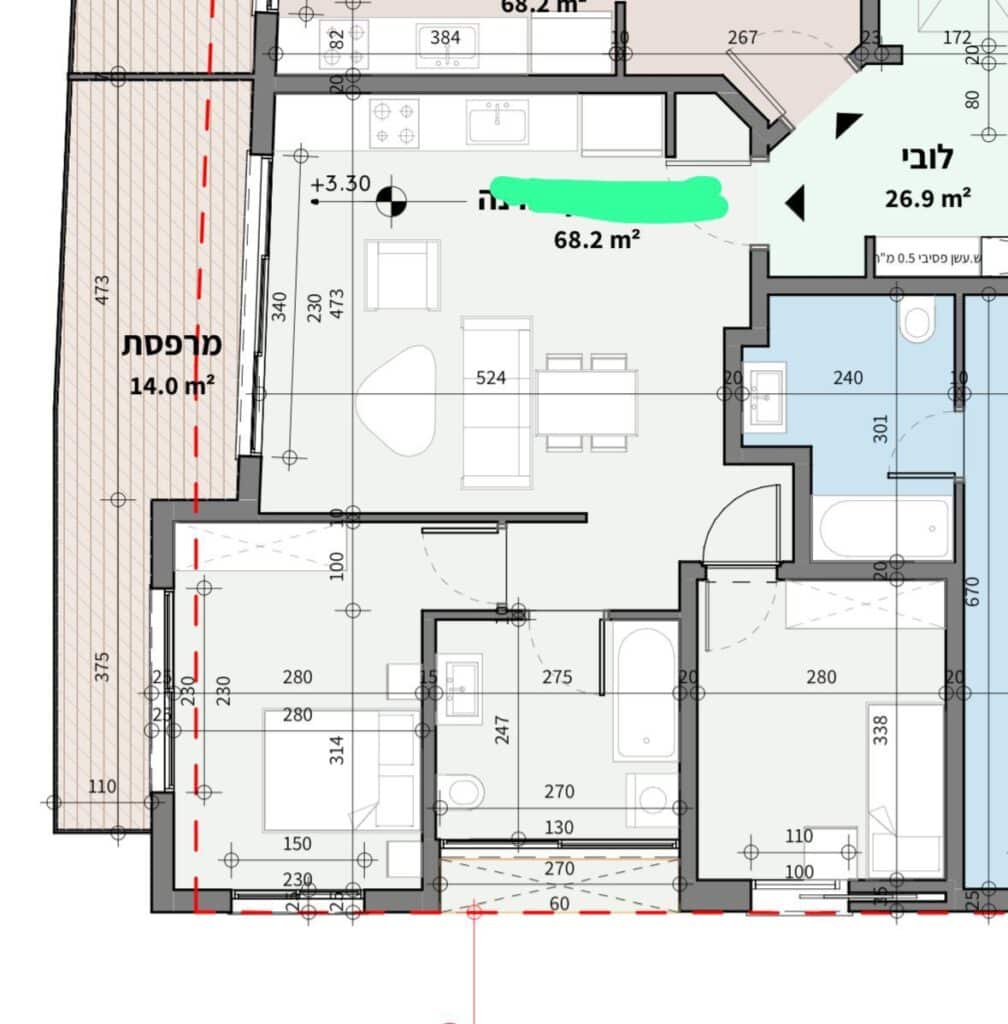 Floor plan of 3-room apartment for sale on Soutine Street