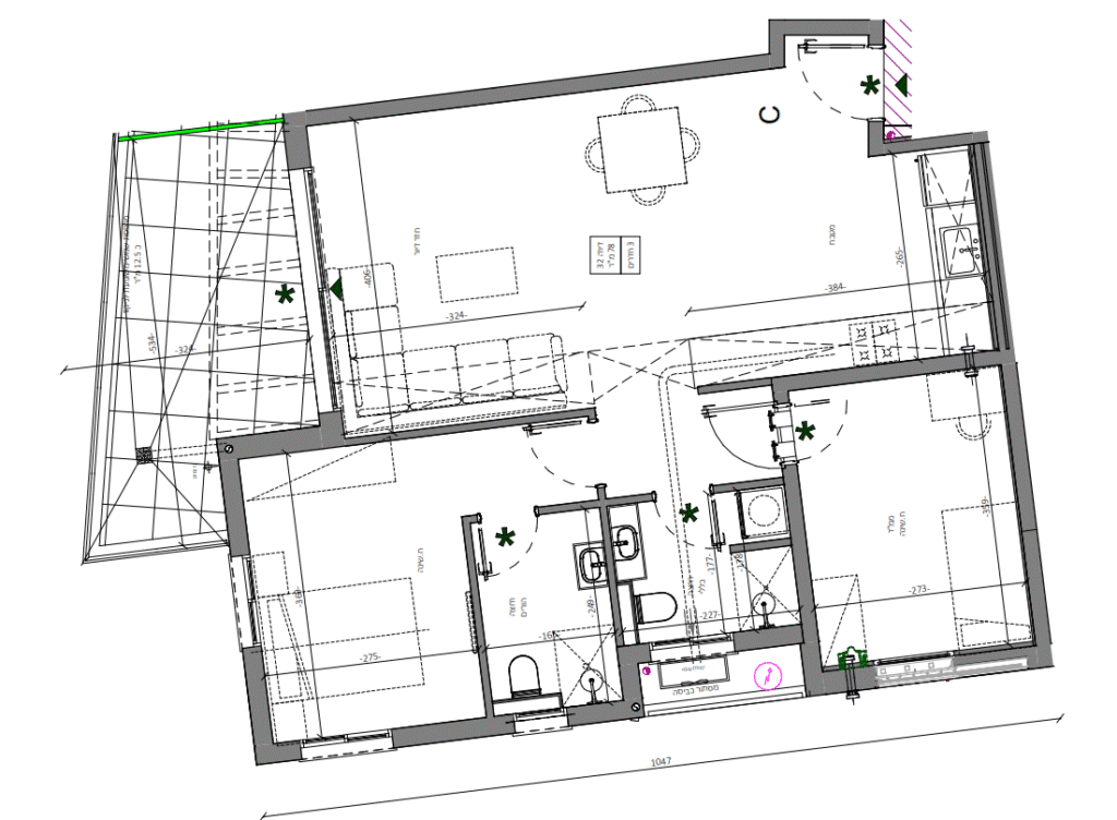 Floor Plan of 3-Room Apartment with Balcony and Park View