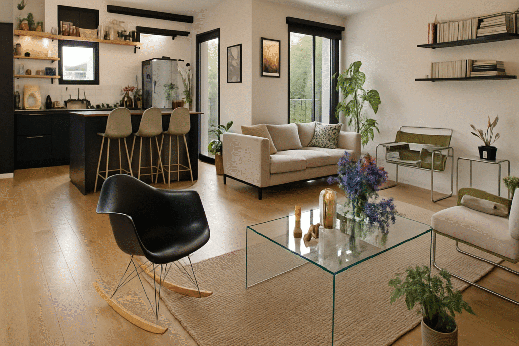 Bright and modern living space with open kitchen in Tel Aviv apartment