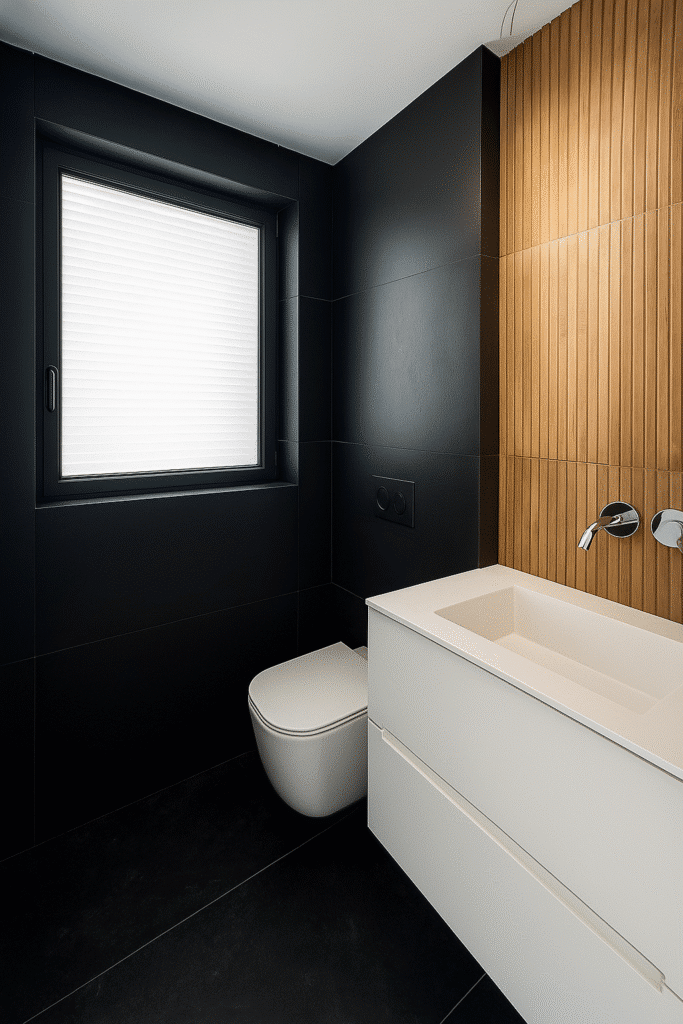 Modern bathroom with wood-accented vanity