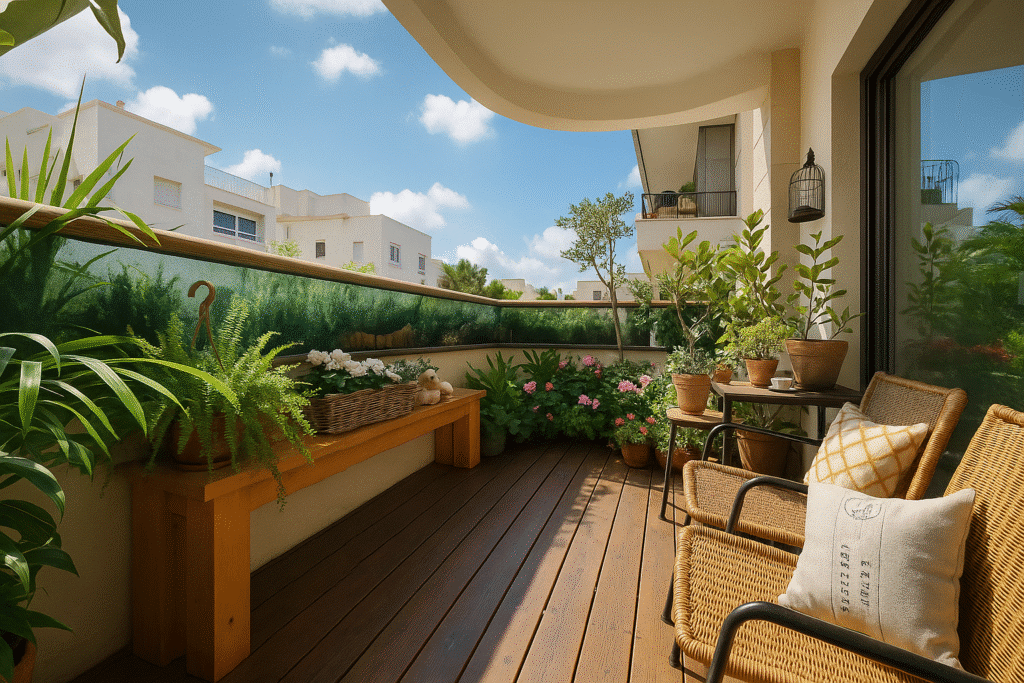 Green balcony view in charming Old North Tel Aviv apartment