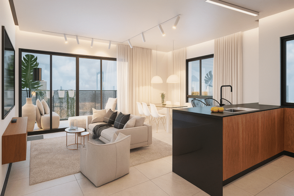 Contemporary apartment interior with open space
