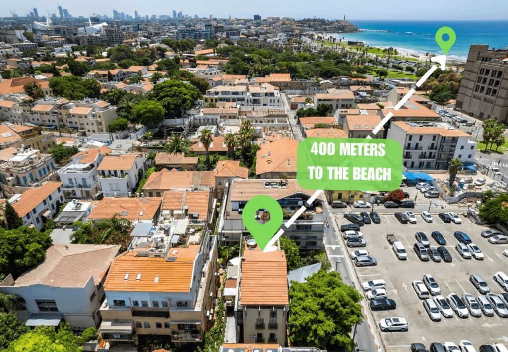 Aerial view of Neve Tzedek short term rental 400 meters from the Tel Aviv beach