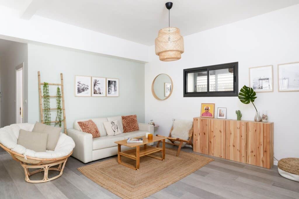 Designer living room in Tel Aviv short term rental apartment