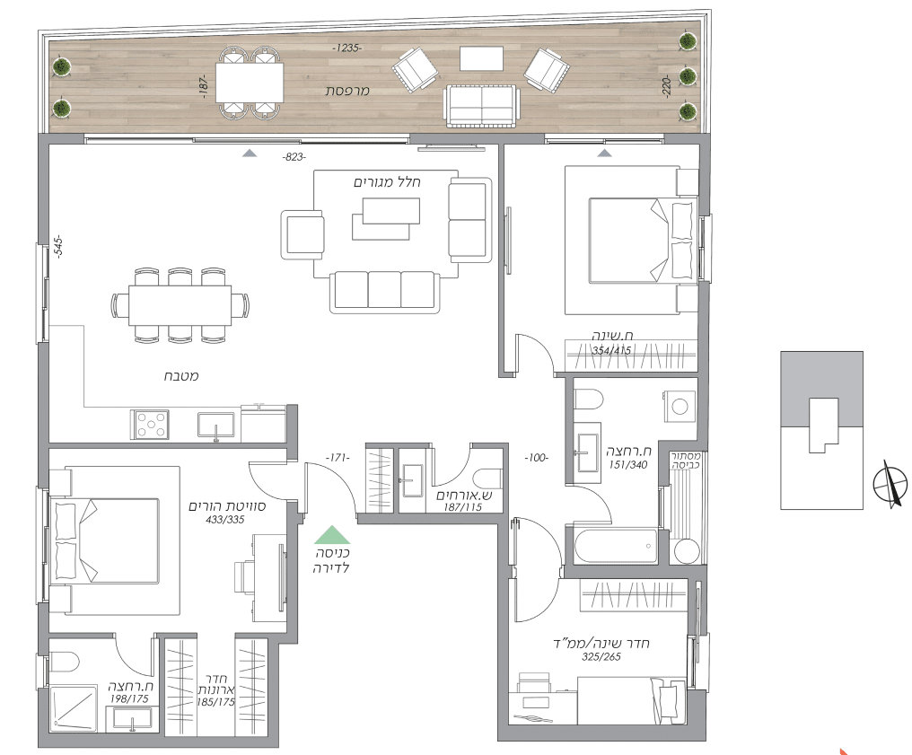 Floor plan of 4-room luxury apartment in Bazel Tel Aviv