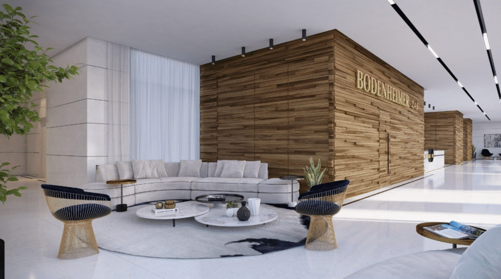 Stylish lobby in luxury Tel Aviv building