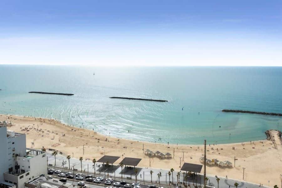 Aerial view of Tel Aviv beachfront steps away from the apartment