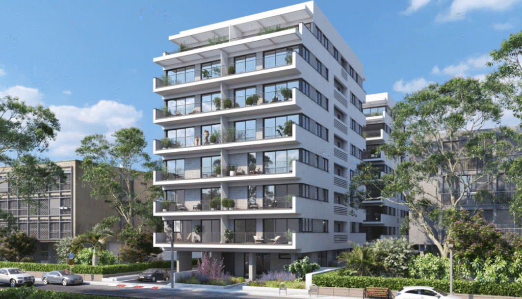 Modern residential building on Zeitlin Street, Tel Aviv with sun balconies and greenery