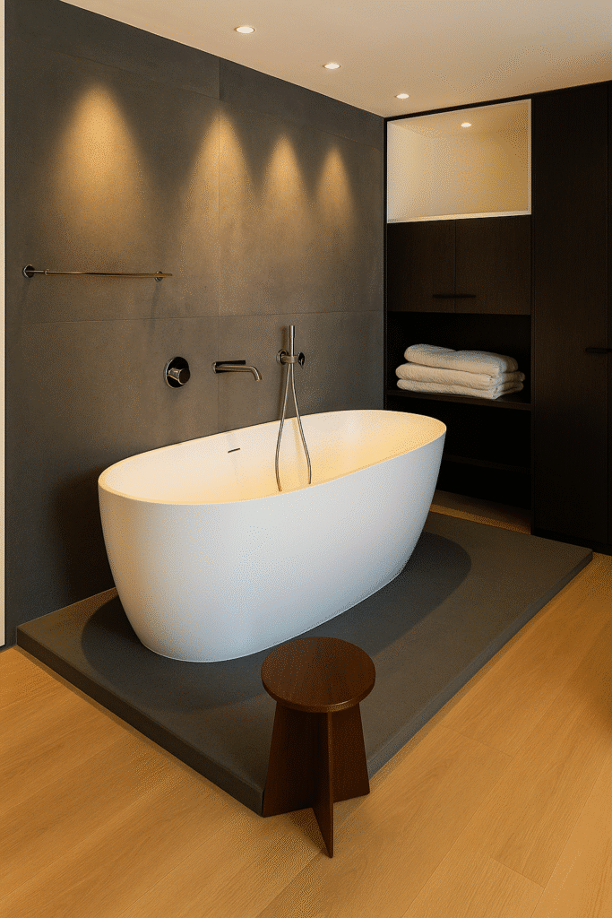 Elegant bathroom with freestanding tub and contemporary finishes