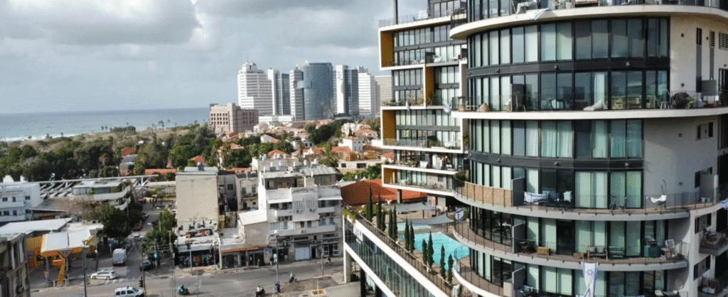 Exterior view of Elifelet project with balconies and ocean in the background