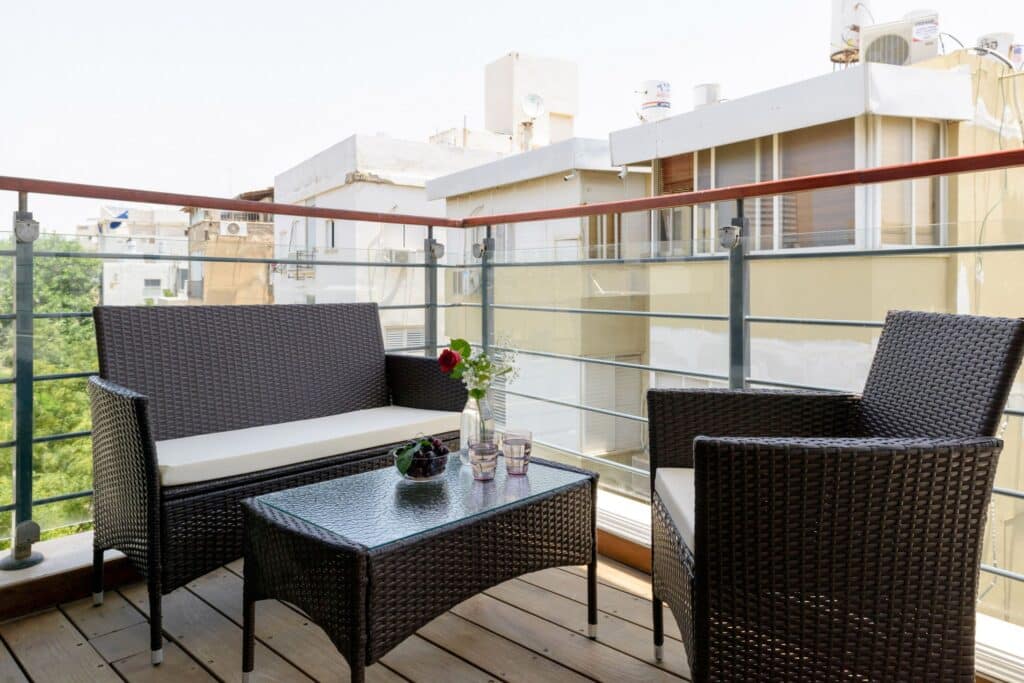 Cozy private terrace with seating in Tel Aviv apartment