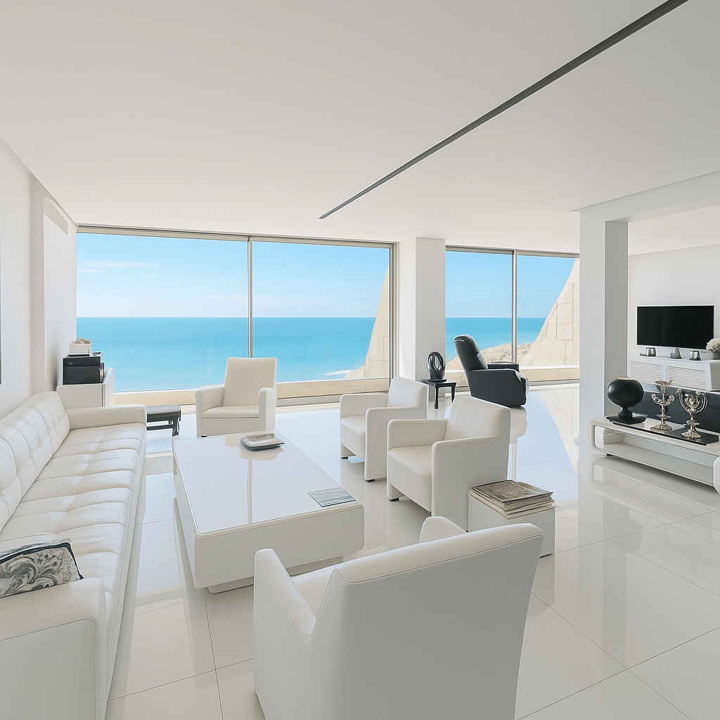 Bright and modern lounge with sea views in Tel Aviv apartment