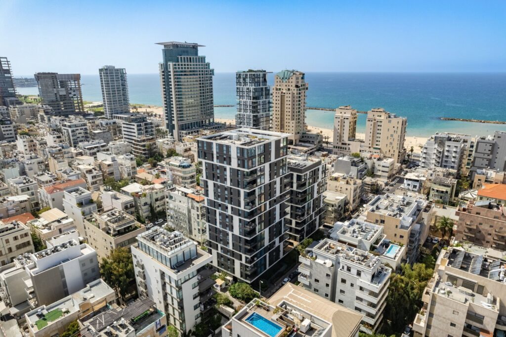 Beachside high-rise building in Tel Aviv with ocean views
