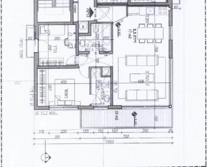 Floor plan of 3-room Tel Aviv apartment for sale