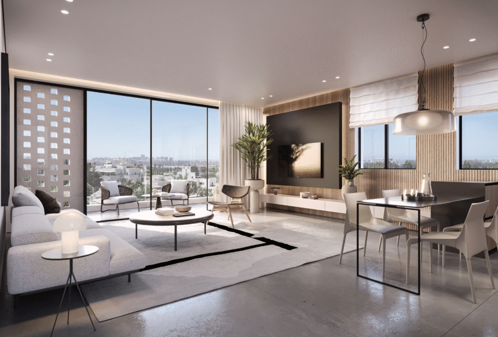 Spacious modern living room in Tel Aviv penthouse