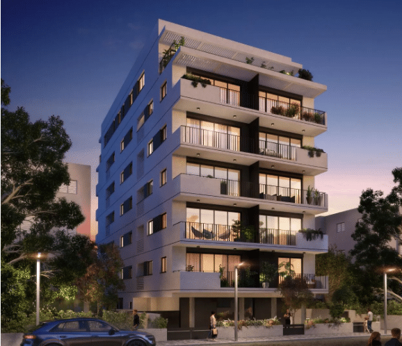 Boutique apartment building in Bazel Tel Aviv during sunset