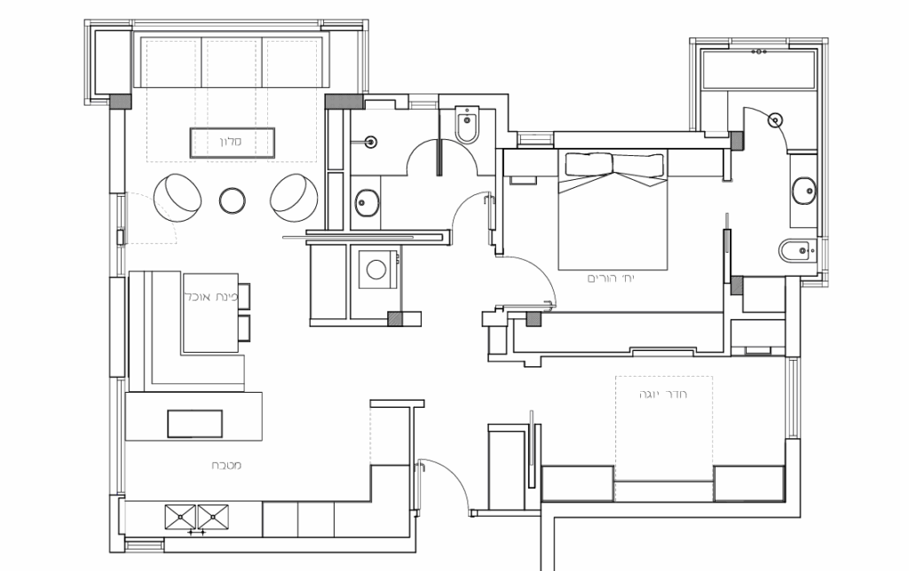 Floor plan of renovated 3-room apartment for sale on Dov Hoz Street Tel Aviv