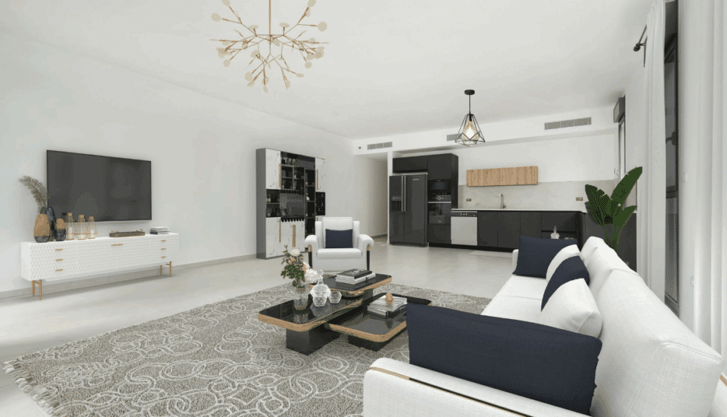 Spacious modern living room in an architecturally designed Tel Aviv apartment
