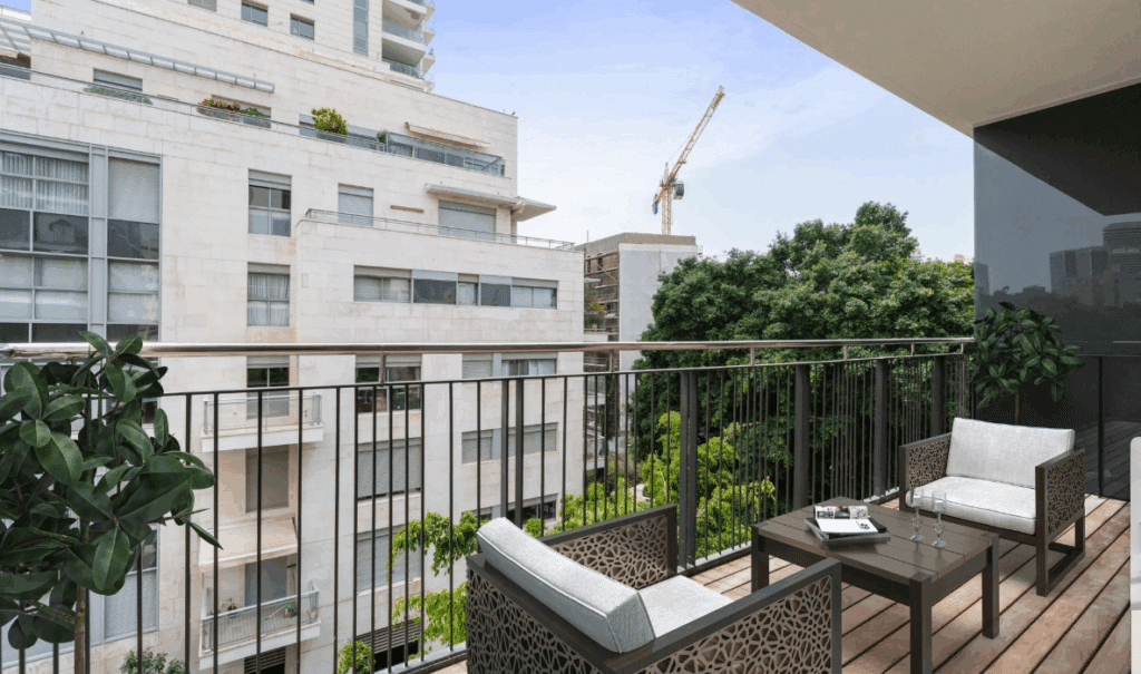 Stylish sun balcony in a luxury apartment in Tel Aviv’s Old North
